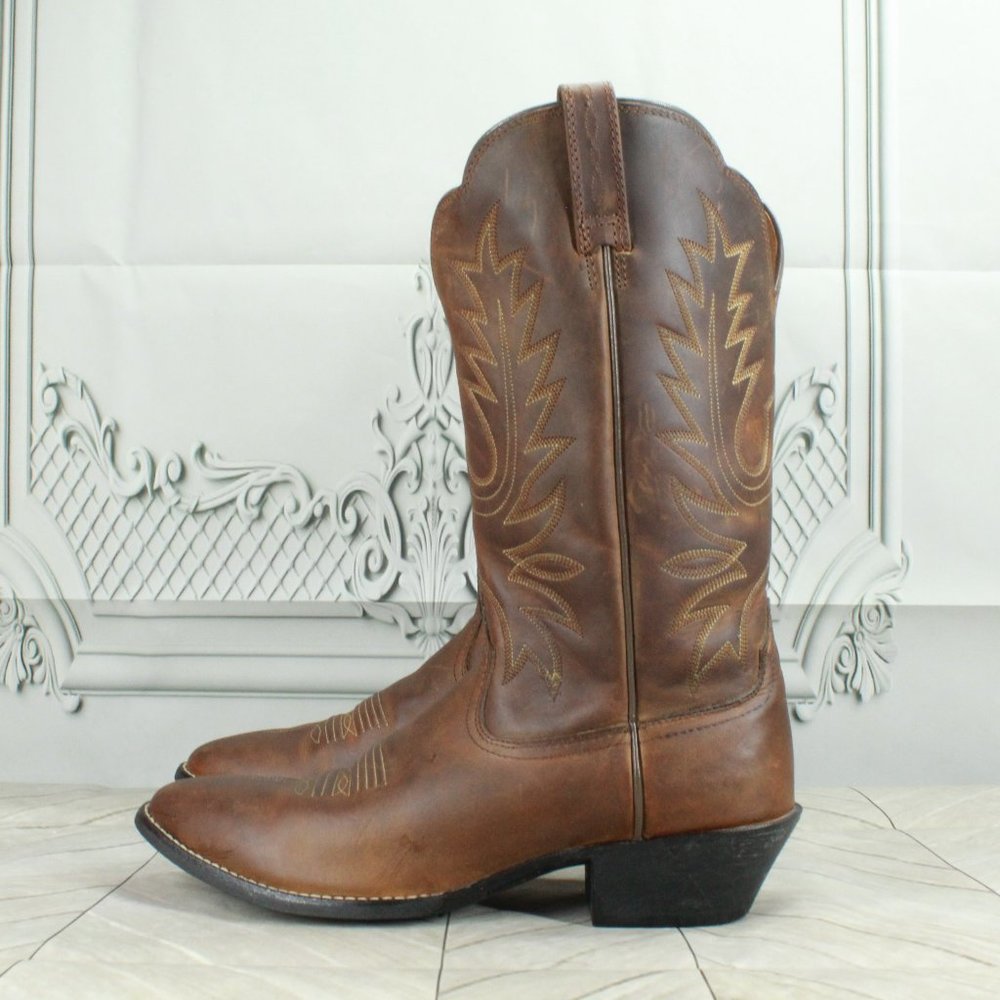 Ariat ATS Brown Leather Slip On Western Cowboy Boots Size 8 B